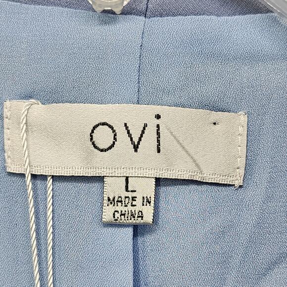 Ovi Blazer Womens L Blue Open Front Shawl Collar Lined Lightweight Preppy Office - Picture 8 of 15